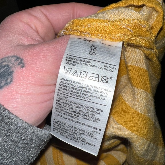 NWOT Old Navy Linen Blend Striped Mustard Yellow Popover Top Tunic Size XL - Picture 11 of 11